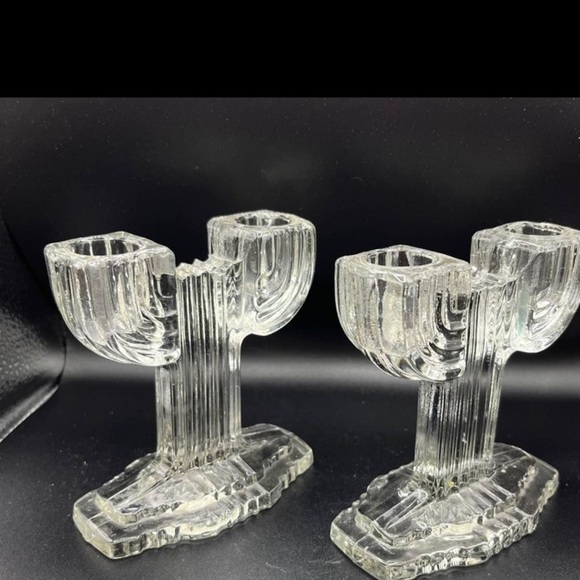 𝅺two 1940’s Anchor Hocking Art Deco Double Crystal Glass Cactus Shaped 5” - Picture 1 of 5